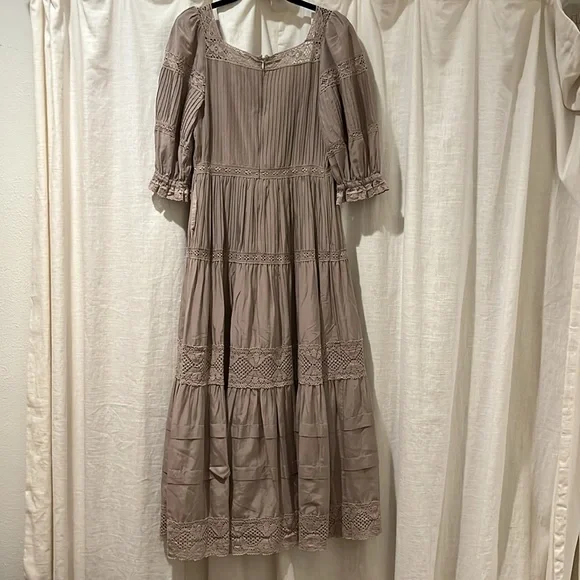 Like-new Hunter Bell Evelyn Lace Cotton Silk Maxi Midi Dress Clay size 4 - Picture 8 of 11